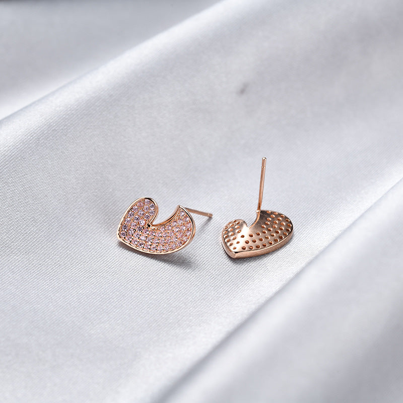 925 Sterling Silver Geometric Stud Earrings - Korean Style CZ Accent Minimalist Earrings with Plastic Ear Stoppers