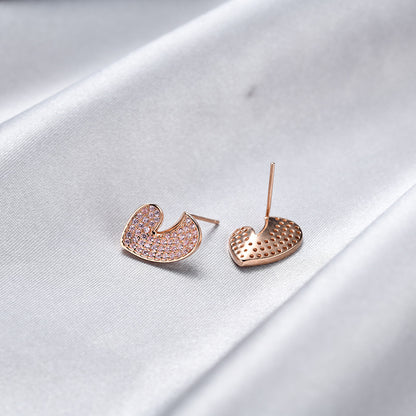 925 Sterling Silver Geometric Stud Earrings - Korean Style CZ Accent Minimalist Earrings with Plastic Ear Stoppers
