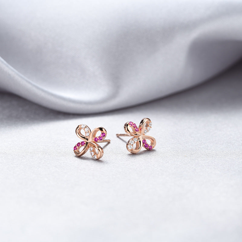 925 Sterling Silver Geometric Stud Earrings - Korean Style Cubic Zirconia Earrings with Plastic Backs for Women