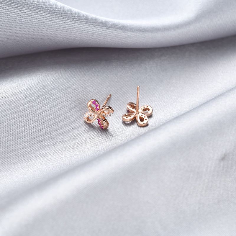 925 Sterling Silver Geometric Stud Earrings - Korean Style Cubic Zirconia Earrings with Plastic Backs for Women