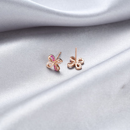 925 Sterling Silver Geometric Stud Earrings - Korean Style Cubic Zirconia Earrings with Plastic Backs for Women