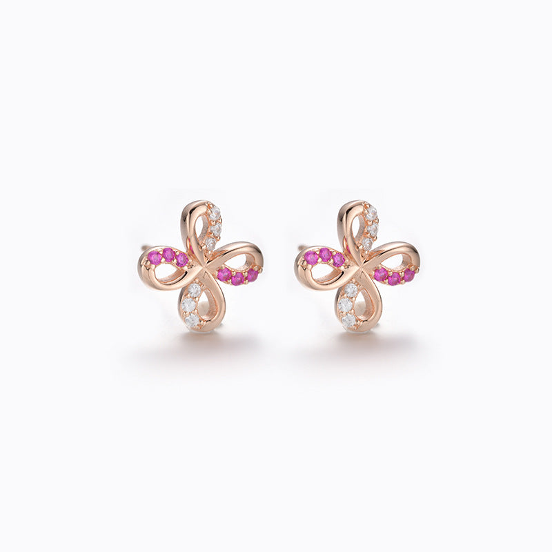 925 Sterling Silver Geometric Stud Earrings - Korean Style Cubic Zirconia Earrings with Plastic Backs for Women