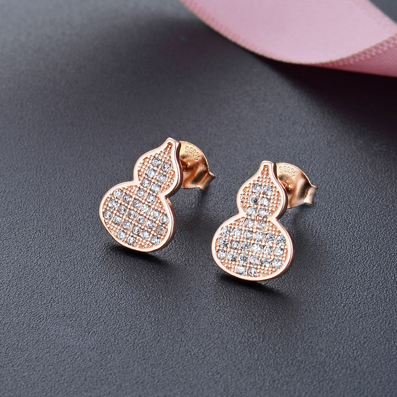 925 Sterling Silver Geometric Stud Earrings - Korean Style Diamond Accent Earrings with Plastic Ear Stoppers