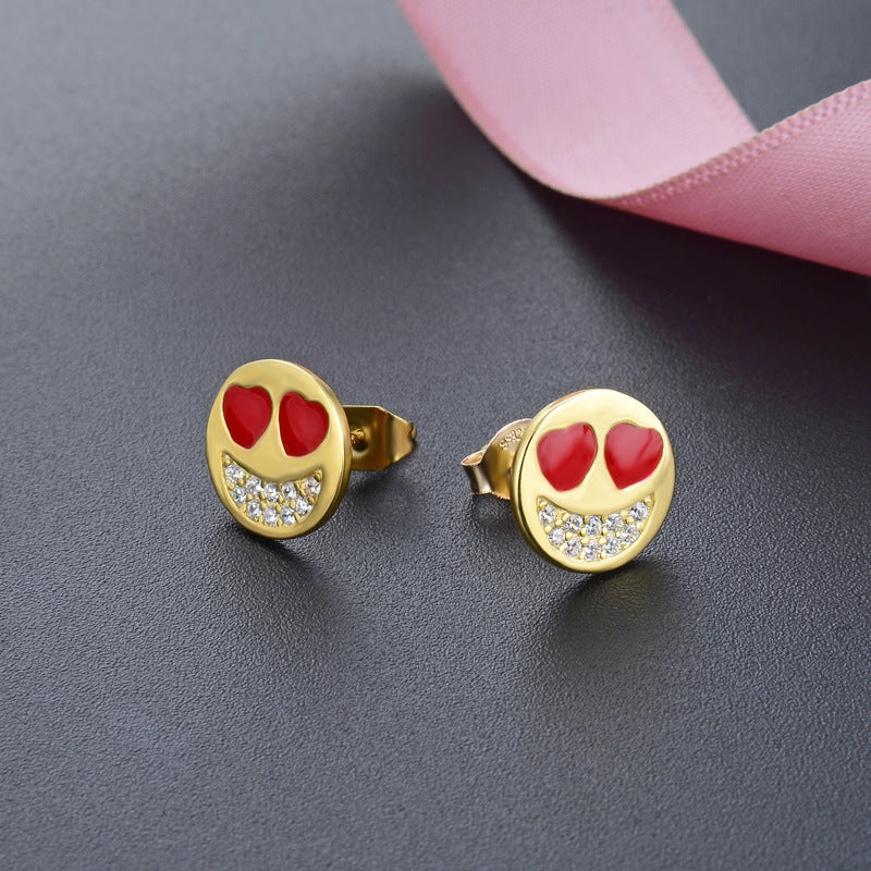 925 Sterling Silver Geometric Stud Earrings - Korean Style Diamond Accent Earrings with Plastic Ear Stoppers