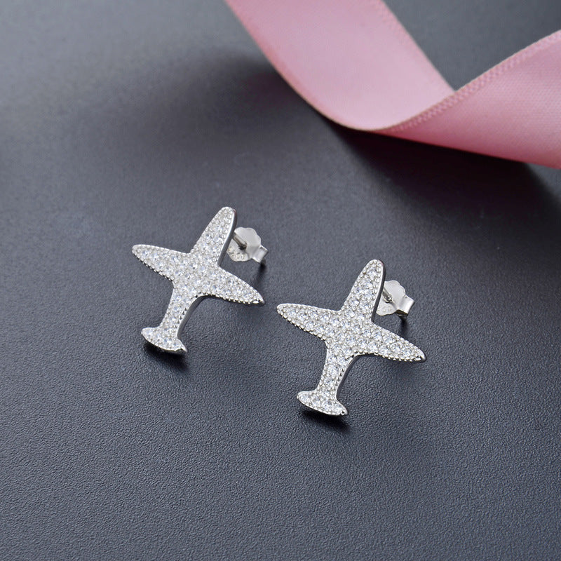 925 Sterling Silver Geometric Stud Earrings - Korean Style Diamond Accent Earrings with Plastic Ear Stoppers
