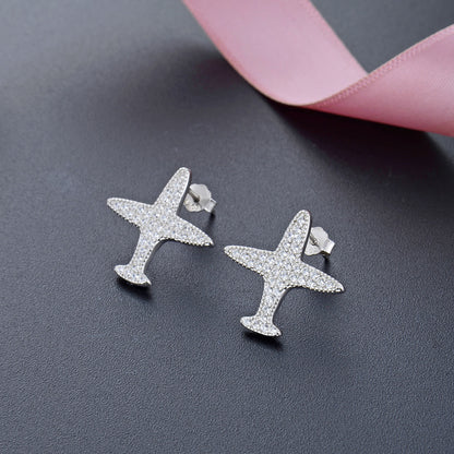 925 Sterling Silver Geometric Stud Earrings - Korean Style Diamond Accent Earrings with Plastic Ear Stoppers