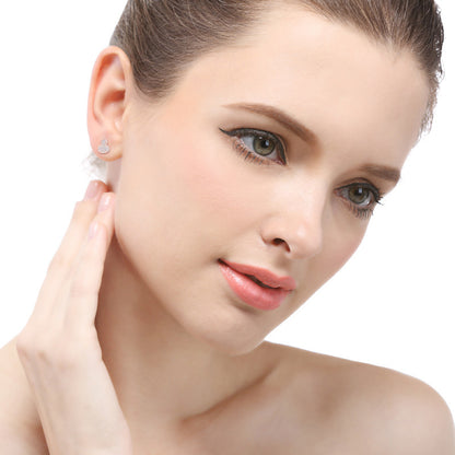 925 Sterling Silver Geometric Stud Earrings - Korean Style Diamond Accent Earrings with Plastic Ear Stoppers