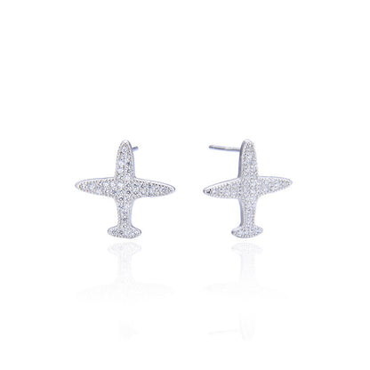 925 Sterling Silver Geometric Stud Earrings - Korean Style Diamond Accent Earrings with Plastic Ear Stoppers