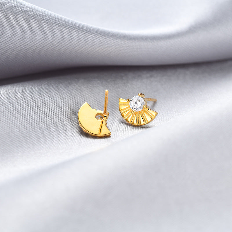 925 Sterling Silver Geometric Stud Earrings - Korean Style Diamond Accent Earrings with Plastic Stoppers