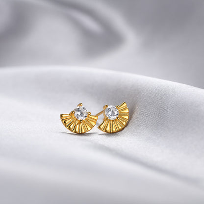 925 Sterling Silver Geometric Stud Earrings - Korean Style Diamond Accent Earrings with Plastic Stoppers