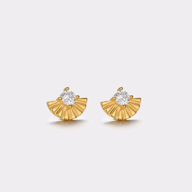 925 Sterling Silver Geometric Stud Earrings - Korean Style Diamond Accent Earrings with Plastic Stoppers