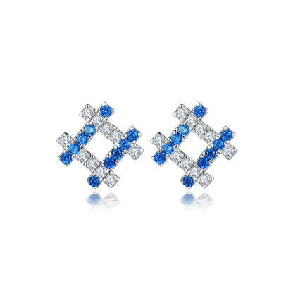 925 Sterling Silver Geometric Stud Earrings – Modern Diamond & Square Zircon Design