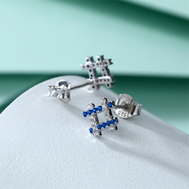 925 Sterling Silver Geometric Stud Earrings – Modern Diamond & Square Zircon Design