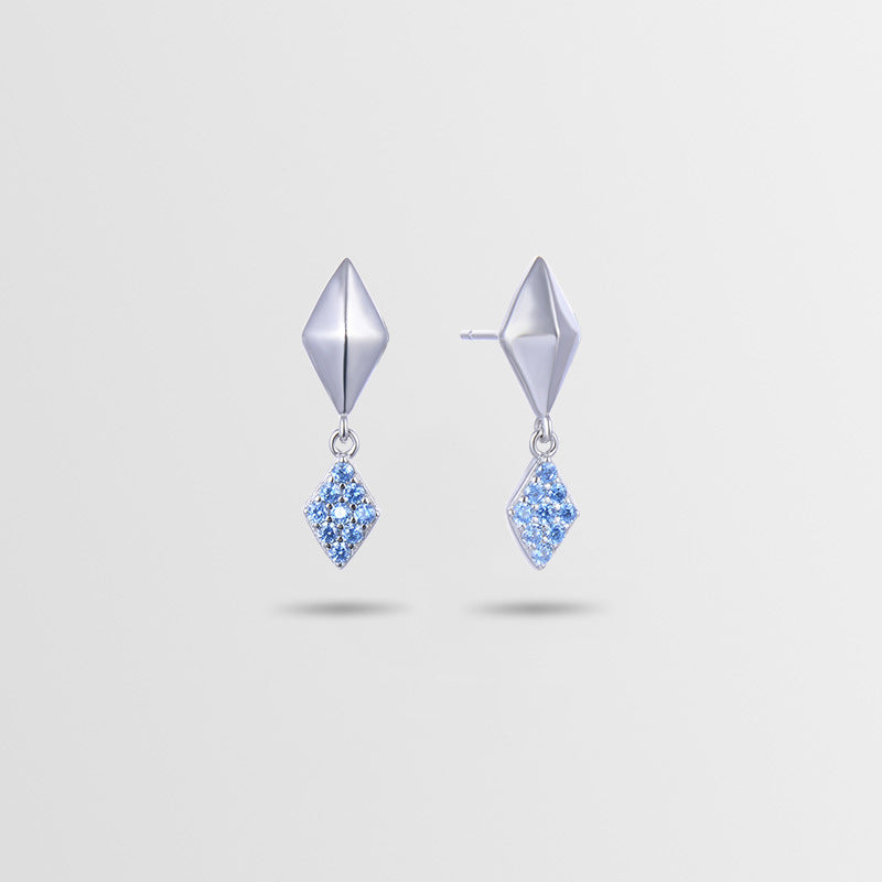 925 Sterling Silver Geometric Stud Earrings for Women-White & Blue Diamond Korean-Style Fashion Earrings with Plastic Ear Backs