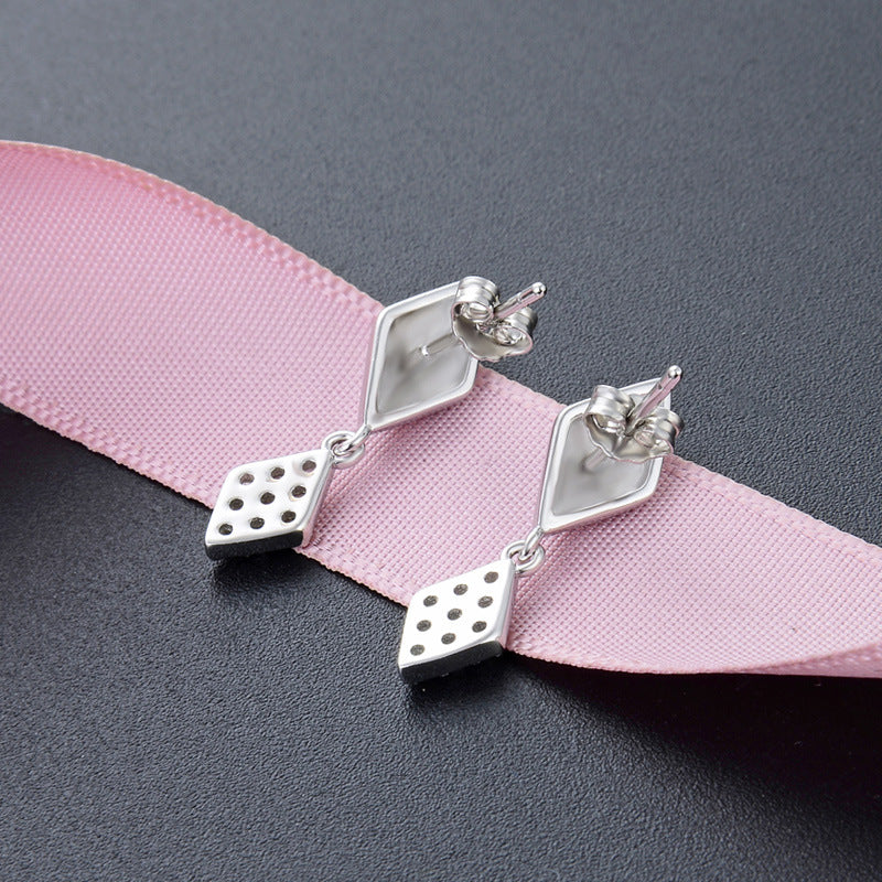 925 Sterling Silver Geometric Stud Earrings for Women-White & Blue Diamond Korean-Style Fashion Earrings with Plastic Ear Backs