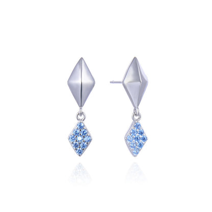 925 Sterling Silver Geometric Stud Earrings for Women-White & Blue Diamond Korean-Style Fashion Earrings with Plastic Ear Backs