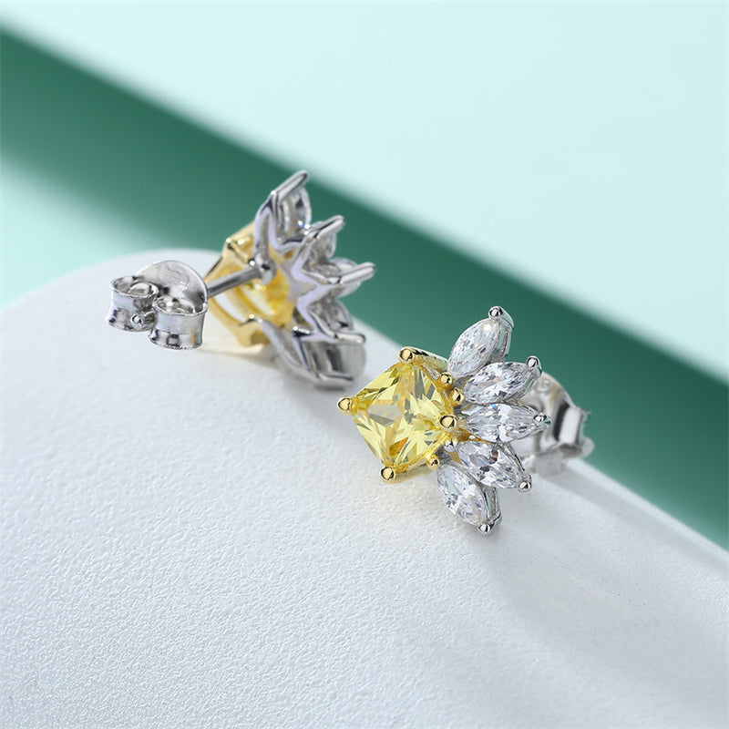 925 Sterling Silver Geometric Stud Earrings for Women Elegant Crown & Star Design, White Gold Plated 2.3g