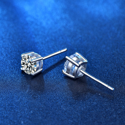 925 Sterling Silver Geometric Stud Earrings with 0.3ct/0.5ct/1ct/2ct White or Black Moissanite Hearts and Arrows Cut Micro-Paved Minimalist Design for Women