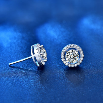925 Sterling Silver Geometric Stud Earrings with 0.5ct Moissanite Rhodium Plated Minimalist Circle Design Jewelry for Women