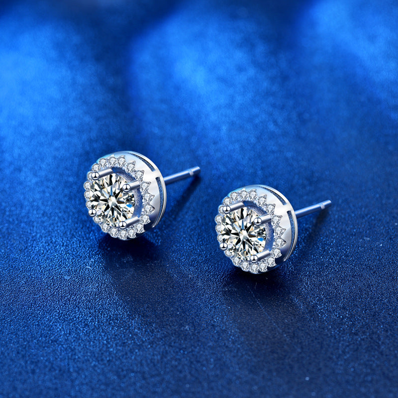 925 Sterling Silver Geometric Stud Earrings with 0.5ct Moissanite Rhodium Plated Minimalist Circle Design Jewelry for Women