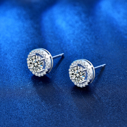 925 Sterling Silver Geometric Stud Earrings with 0.5ct Moissanite Rhodium Plated Minimalist Circle Design Jewelry for Women