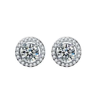 925 Sterling Silver Geometric Stud Earrings with 0.5ct Moissanite Rhodium Plated Minimalist Circle Design Jewelry for Women