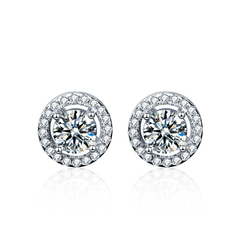 925 Sterling Silver Geometric Stud Earrings with 0.5ct Moissanite Rhodium Plated Minimalist Circle Design Jewelry for Women