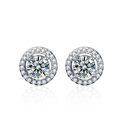 925 Sterling Silver Geometric Stud Earrings with 0.5ct Moissanite Rhodium Plated Minimalist Circle Design Jewelry for Women