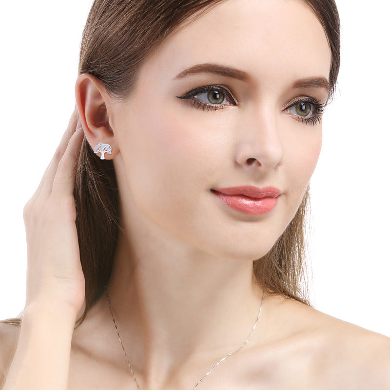 925 Sterling Silver Geometric Stud Earrings with CZ - Korean Minimalist Diamond Earrings with Plastic Backs