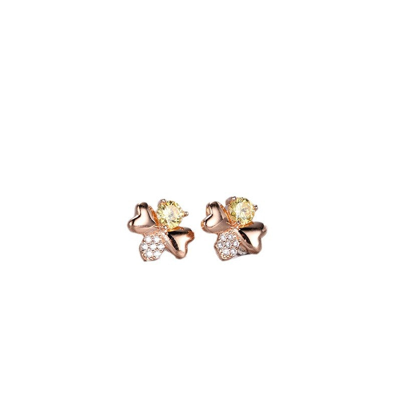 925 Sterling Silver Geometric Stud Earrings with Cubic Zirconia - Korean Style Minimalist Earrings for Women with Plastic Ear Stoppers