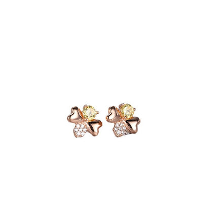 925 Sterling Silver Geometric Stud Earrings with Cubic Zirconia - Korean Style Minimalist Earrings for Women with Plastic Ear Stoppers