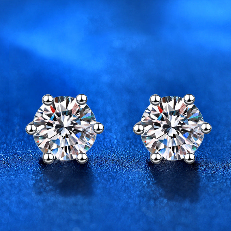 925 Sterling Silver Geometric Stud Earrings with White Black Diamond 30pt 50pt 1ct 2ct Electroplated Simple Elegant for Women