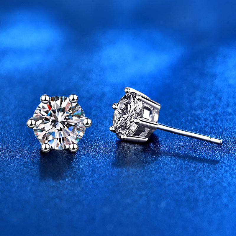 925 Sterling Silver Geometric Stud Earrings with White Black Diamond 30pt 50pt 1ct 2ct Electroplated Simple Elegant for Women