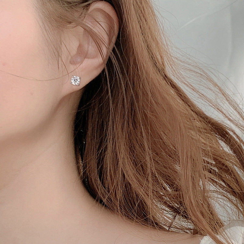 925 Sterling Silver Geometric Tapered Stud Earrings with 0.5ct Moissanite Rhodium Plated Minimalist Jewelry for Women