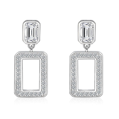 925 Sterling Silver Geometric Tassel Earrings for Women Minimalist Hollow Square Dangle Earrings, White Gold Plated 4g