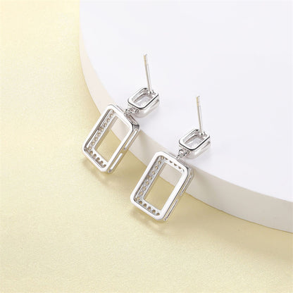 925 Sterling Silver Geometric Tassel Earrings for Women Minimalist Hollow Square Dangle Earrings, White Gold Plated 4g