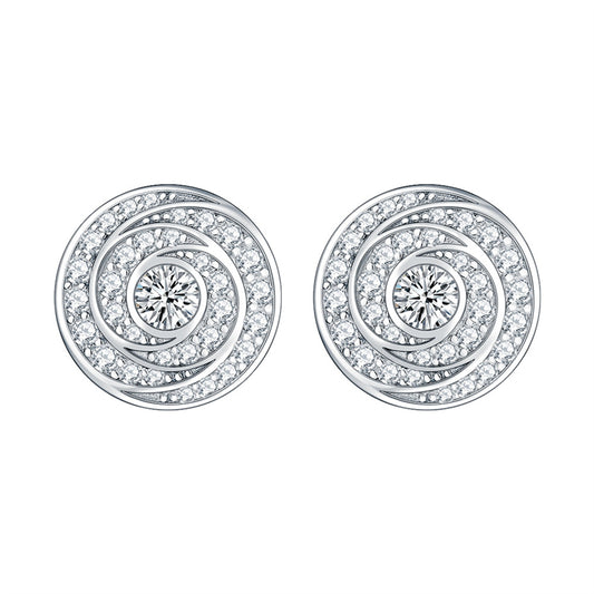 925 Sterling Silver Geometric Zircon Earrings for Women Elegant Round Stud Earrings White Gold Plated