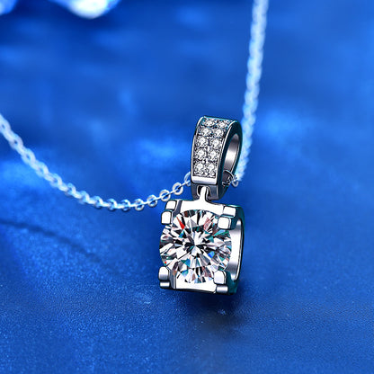 925 Sterling Silver Geometric Zodiac Pendant Necklace with 1ct Moissanite Cross Chain Women's Light Luxury Jewelry