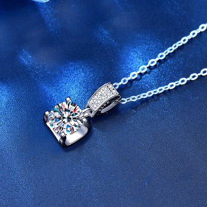 925 Sterling Silver Geometric Zodiac Pendant Necklace with 1ct Moissanite Cross Chain Women's Light Luxury Jewelry