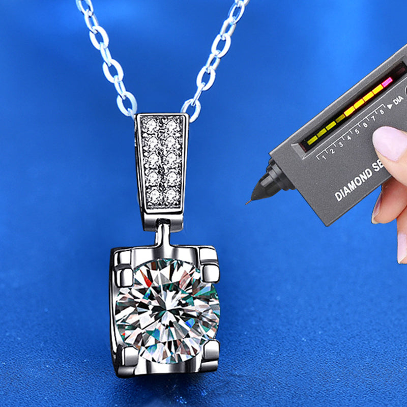 925 Sterling Silver Geometric Zodiac Pendant Necklace with 1ct Moissanite Cross Chain Women's Light Luxury Jewelry