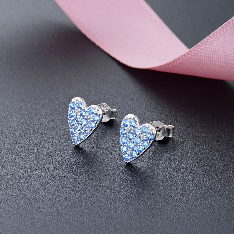 925 Sterling Silver Geometric & Bear Stud Earrings - White Gold/Rose Gold/Yellow Gold Plated with White/Blue/Green Zircon, Korean Style Fashion Earrings with Plastic Backs