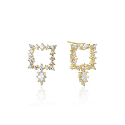 925 Sterling Silver Gold-Plated Square Stud Earrings - Instagrammable Geometric Earrings for Women
