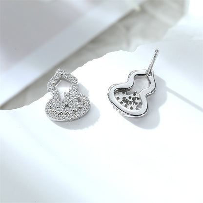925 Sterling Silver Gourd Flower Earrings - Elegant Zircon Studs with European Minimalist Style