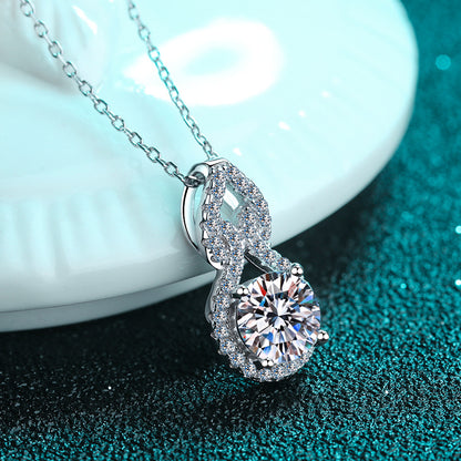 925 Sterling Silver Gourd Pendant Necklace - 1CT Moissanite PT950-Plated Collarbone Chain