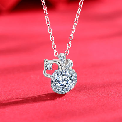 925 Sterling Silver Gourd Pendant Necklace with 1ct Moissanite & Adjustable Cross Chain