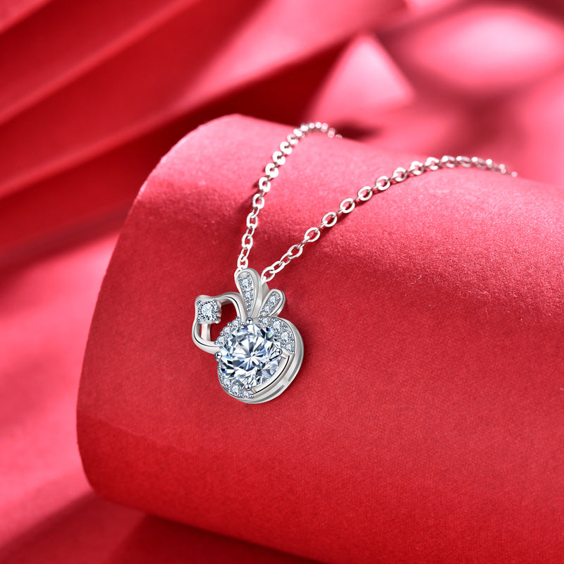 925 Sterling Silver Gourd Pendant Necklace with 1ct Moissanite & Adjustable Cross Chain