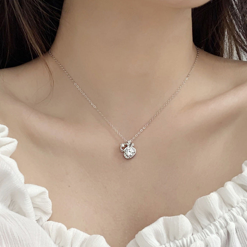 925 Sterling Silver Gourd Pendant Necklace with 1ct Moissanite & Adjustable Cross Chain