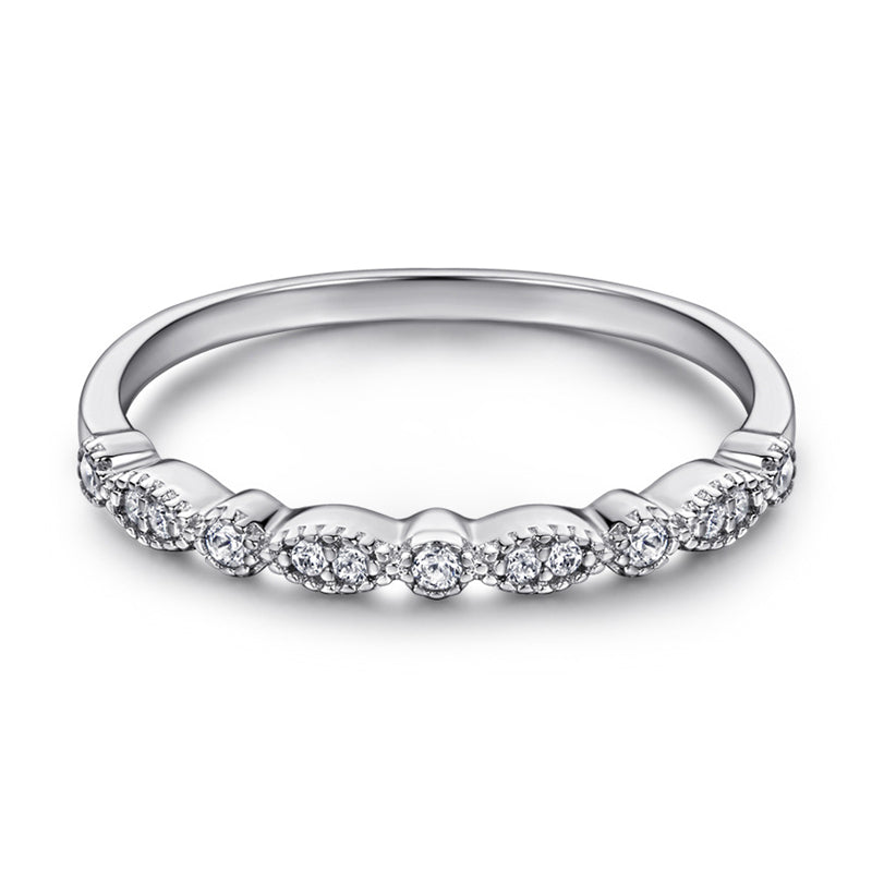 925 Sterling Silver Half Eternity Band - Dainty Zircon Stackable Ring in White/Rose/Yellow Gold