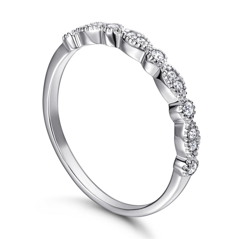 925 Sterling Silver Half Eternity Band - Dainty Zircon Stackable Ring in White/Rose/Yellow Gold