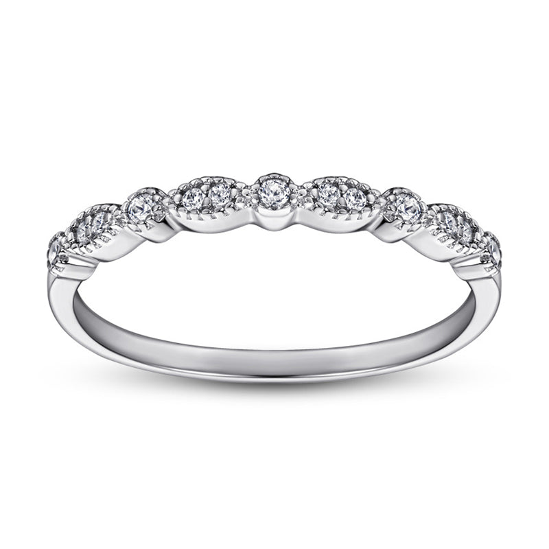 925 Sterling Silver Half Eternity Band - Dainty Zircon Stackable Ring in White/Rose/Yellow Gold